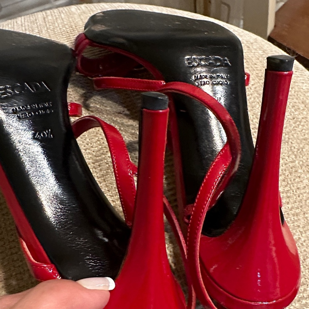 Escada Red Chain Embellished Heels - Picture 5 of 6